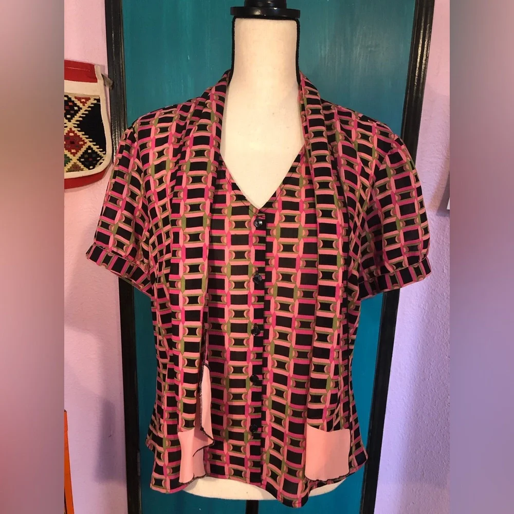 Vintage Art Deco Lavalliere Blouse Size L 🖤 - Picture 15 of 16
